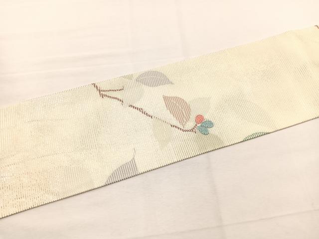平和屋着物*夏物 九寸名古屋帯 唐織 枝葉文 銀糸 正絹 逸品 BAAX7795hv