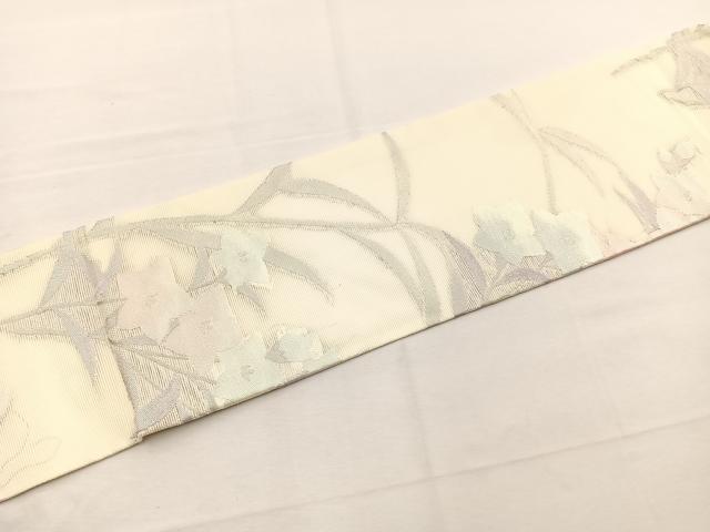 平和屋着物*夏物 九寸名古屋帯 桔梗 銀糸 正絹 逸品 BAAX7796hv