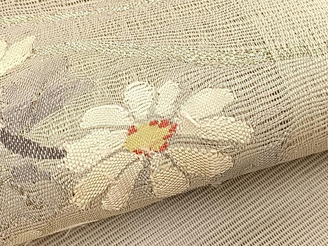 平和屋着物*夏物 八寸名古屋帯 すくい織 枝花文 金銀糸 正絹 逸品 BAAX7797hv