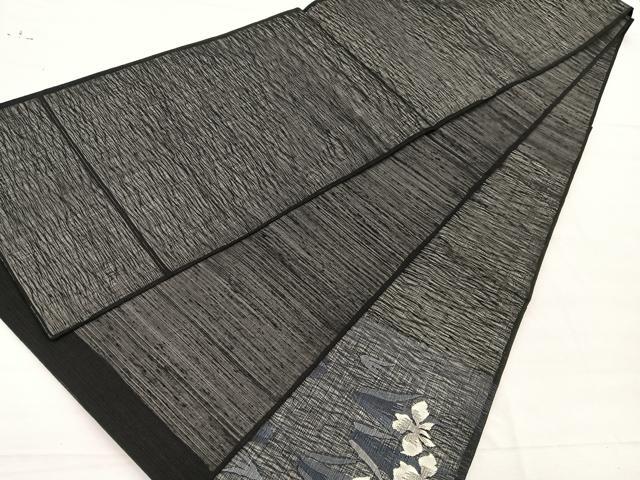 平和屋着物*夏物 太鼓柄袋帯 すくい織 杜若 黒地 正絹 逸品 BAAX7806hv