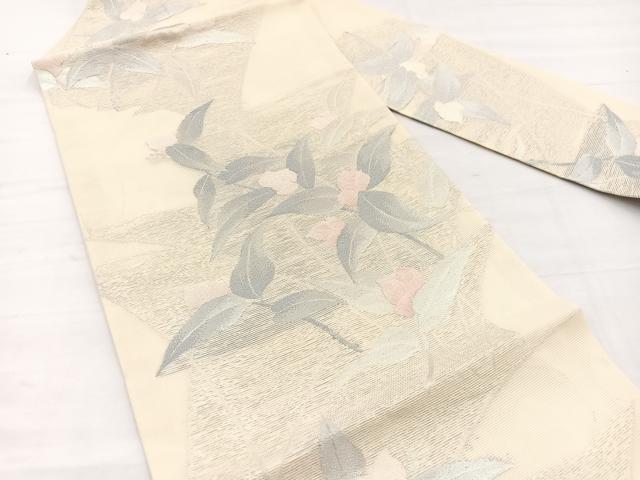 平和屋着物*夏物 九寸名古屋帯 枝葉文 銀糸 正絹 逸品 BAAX7812hv