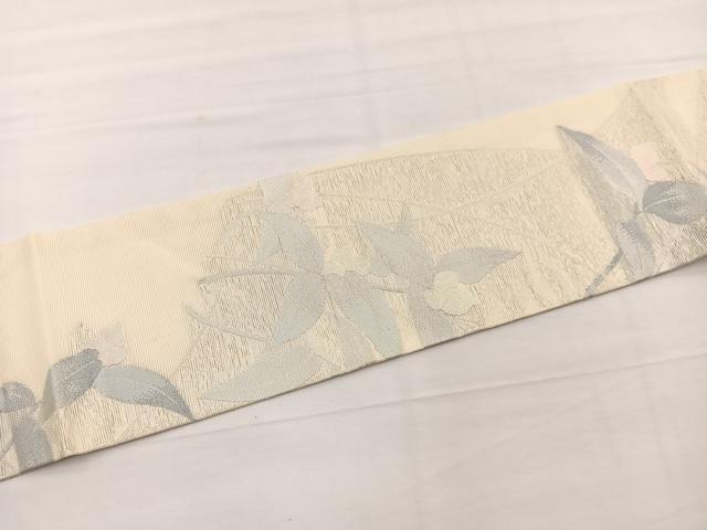 平和屋着物*夏物 九寸名古屋帯 枝葉文 銀糸 正絹 逸品 BAAX7812hv