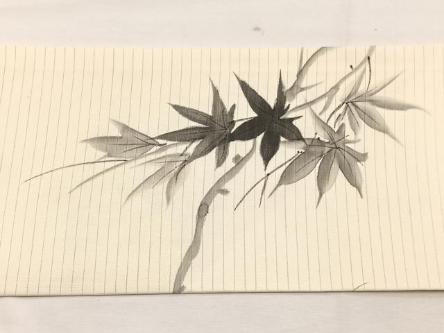 平和屋着物*夏物 絽塩瀬 九寸名古屋帯 作家物 手描き 楓 金彩 正絹 逸品 BAAX7815hv
