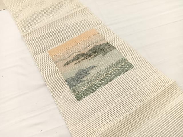 平和屋着物*夏物 八寸名古屋帯 絽綴れ 風景文 正絹 逸品 未使用 BAAX7816hv