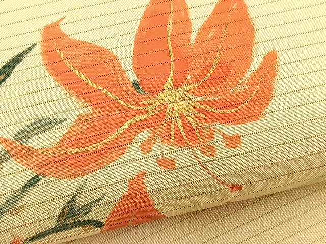 平和屋着物*夏物 絽塩瀬 九寸名古屋帯 手描き 百合 金彩 正絹 逸品 BAAX7817hv