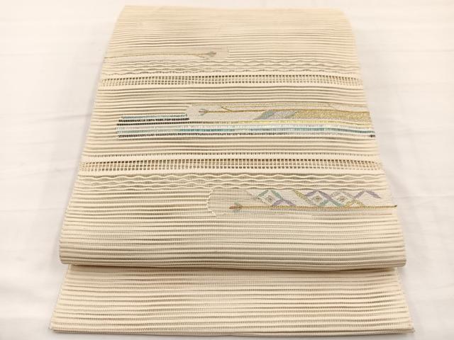 平和屋着物*夏物 八寸名古屋帯 絽綴れ 枝葉文 金銀糸 正絹 逸品 BAAX7819hv