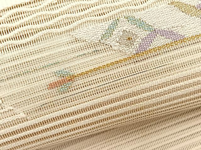 平和屋着物*夏物 八寸名古屋帯 絽綴れ 枝葉文 金銀糸 正絹 逸品 BAAX7819hv