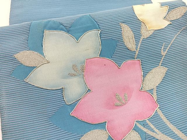 平和屋着物*夏物 西陣 じゅらく謹製 九寸名古屋帯 絽綴れ 駒刺繍 桔梗 銀糸 BAAX7822hv