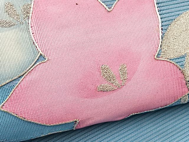 平和屋着物*夏物 西陣 じゅらく謹製 九寸名古屋帯 絽綴れ 駒刺繍 桔梗 銀糸 BAAX7822hv