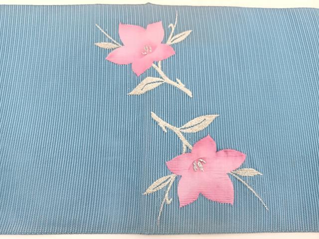 平和屋着物*夏物 西陣 じゅらく謹製 九寸名古屋帯 絽綴れ 駒刺繍 桔梗 銀糸 BAAX7822hv