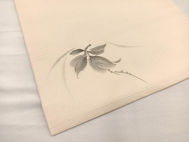 平和屋着物*夏物 九寸名古屋帯 作家物 手描き 刺繍 枝花文 銀彩 正絹 逸品 BAAX7823hv