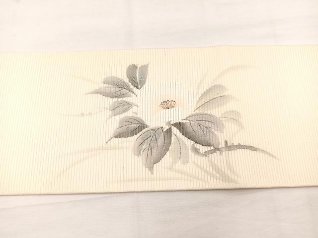 平和屋着物*夏物 九寸名古屋帯 作家物 手描き 刺繍 枝花文 銀彩 正絹 逸品 BAAX7823hv