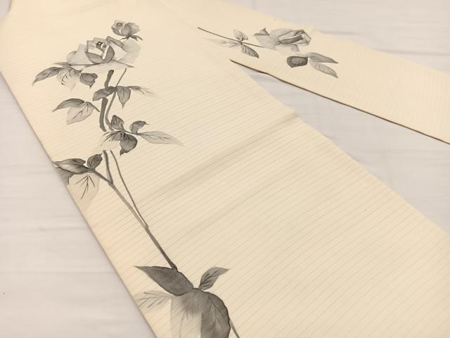 平和屋着物*夏物 絽塩瀬 九寸名古屋帯 作家物 手描き 薔薇 正絹 逸品 BAAX7826hv