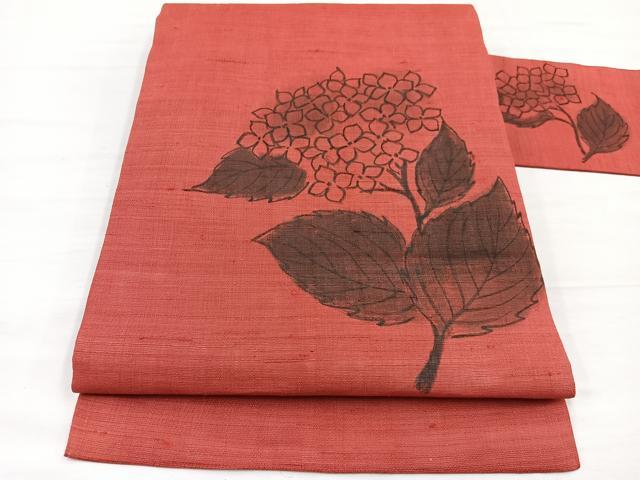 平和屋着物*夏物 九寸名古屋帯 手描き 紫陽花 麻 逸品 BAAX7830hv