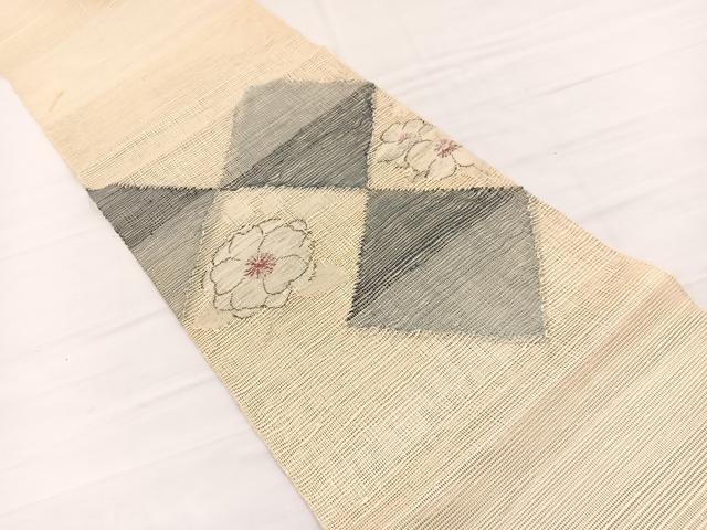平和屋着物*夏物 八寸名古屋帯 草花文 銀糸 正絹 逸品 BAAX7836hv