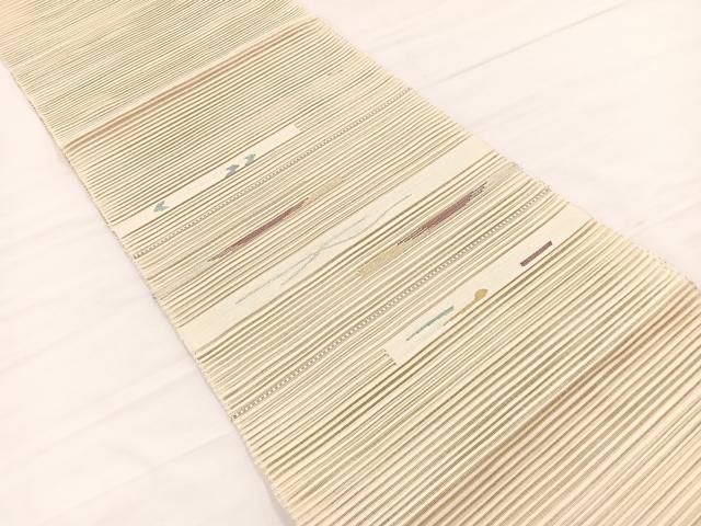 平和屋着物*夏物 八寸名古屋帯 絽綴れ 横段文 金銀糸 正絹 逸品 BAAX7837hv