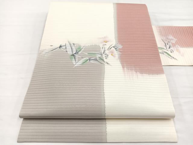 平和屋着物*夏物 絽塩瀬 九寸名古屋帯 桔梗 銀彩 正絹 逸品 BAAX7842hv