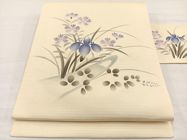 平和屋着物*夏物 絽塩瀬 九寸名古屋帯 渡橋花文 正絹 逸品 BAAX7843hv