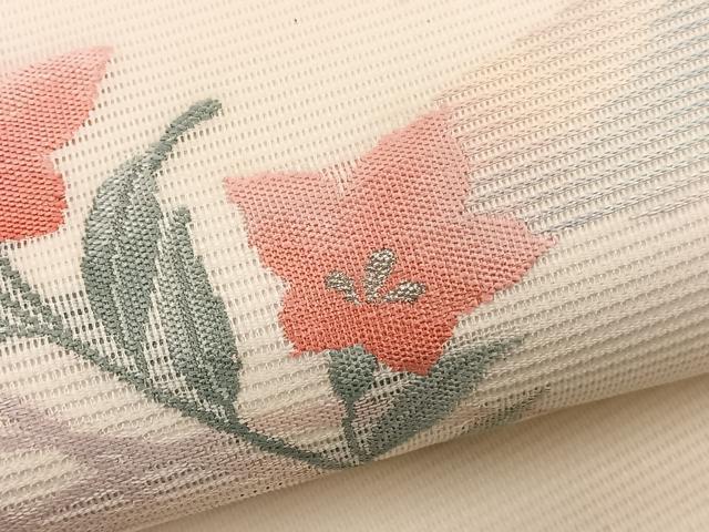 平和屋着物*夏物 九寸開き名古屋帯 桔梗 銀糸 正絹 逸品 未使用 BAAX7848hv