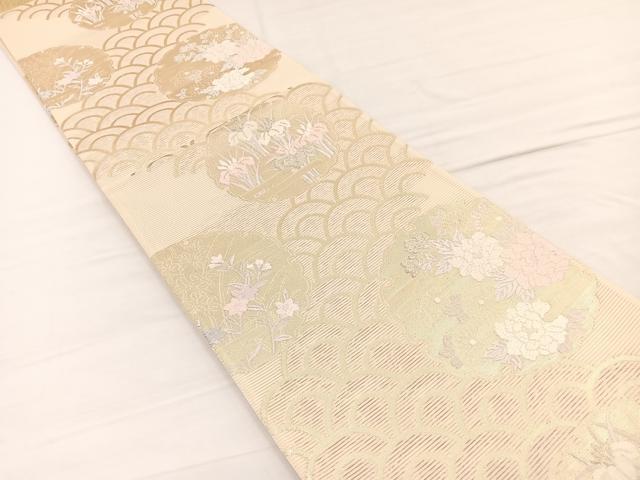 平和屋着物*夏物 六通柄袋帯 唐織 雪輪花文 金銀糸 正絹 逸品 未使用 BAAX7856hv