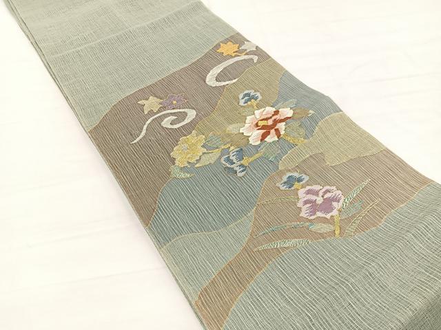 平和屋着物*夏物 太鼓柄袋帯 すくい織 草花文 金銀糸 正絹 逸品 BAAX7858hv