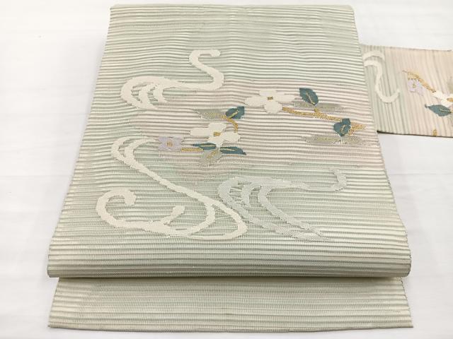 平和屋着物*夏物 八寸名古屋帯 絽綴れ 流水花文 金糸 正絹 逸品 BAAX7862hv