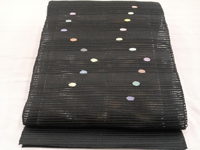 平和屋着物*夏物 八寸名古屋帯 絽綴れ あられ 黒地 正絹 逸品 BAAX7863hv