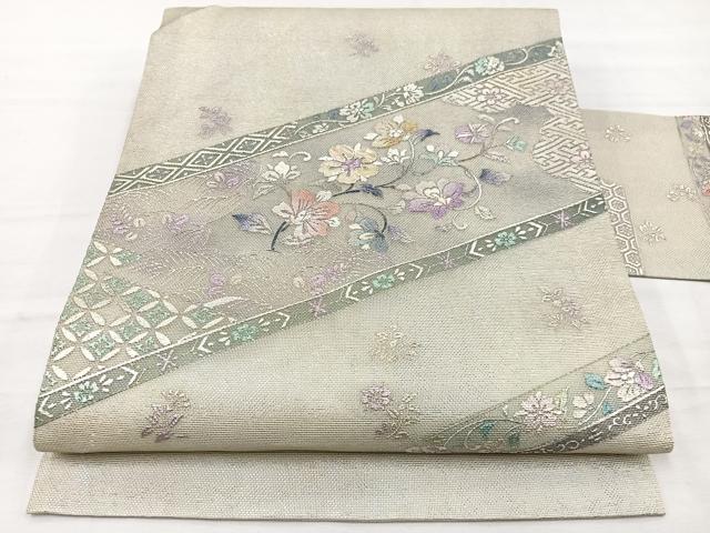 平和屋着物*夏物 九寸名古屋帯 螺鈿 花唐草文 金銀彩 正絹 逸品 BAAX7864hv