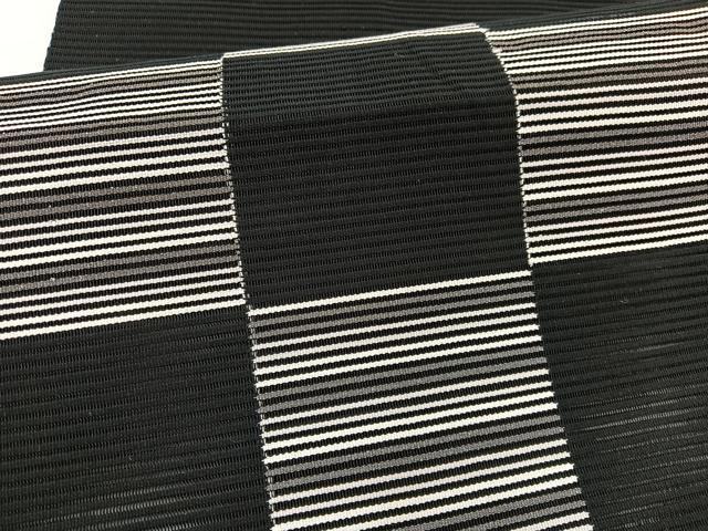 平和屋着物*夏物 八寸名古屋帯 絽綴れ 横段文 黒地 銀糸 正絹 逸品 BAAX7868hv