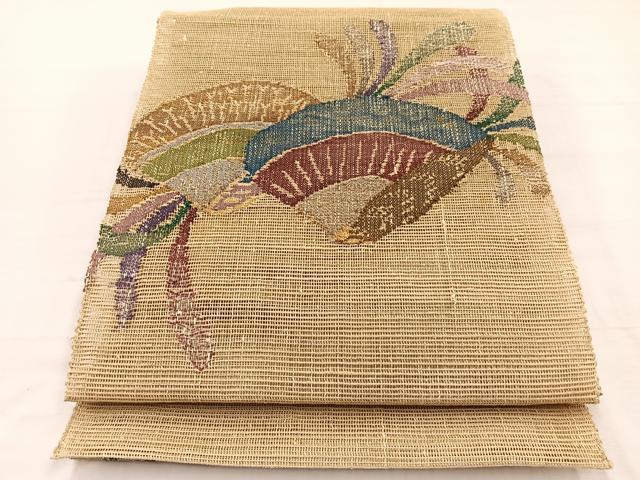 平和屋着物*夏物 八寸名古屋帯 羅 扇面文 金糸 正絹 逸品 BAAX7869hv