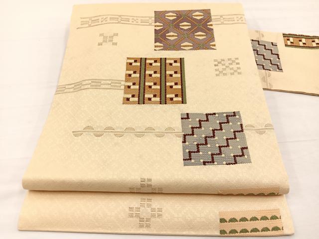 平和屋着物*夏物 九寸名古屋帯 色紙幾何学文様 正絹 逸品 BAAX7873hv