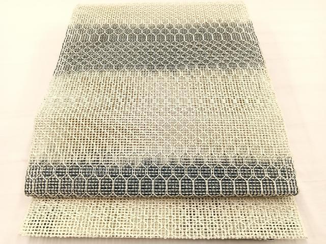 平和屋着物*夏物 八寸名古屋帯 羅 横段文 反端付き 正絹 逸品 未使用 BAAX7874hv