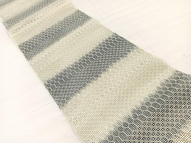 平和屋着物*夏物 八寸名古屋帯 羅 横段文 反端付き 正絹 逸品 未使用 BAAX7874hv