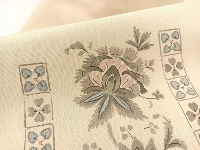 平和屋着物*夏物 九寸名古屋帯 作家物 手描き 生紬 更紗花文 証紙付き 正絹 逸品 BAAX7875hv