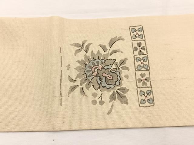 平和屋着物*夏物 九寸名古屋帯 作家物 手描き 生紬 更紗花文 証紙付き 正絹 逸品 BAAX7875hv