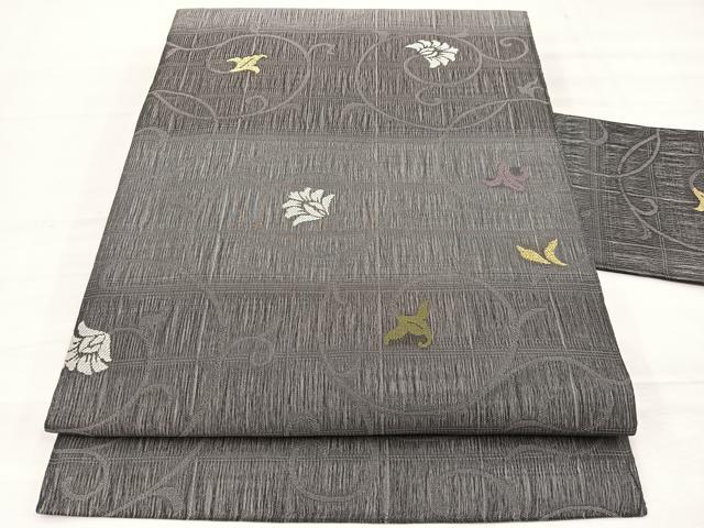 平和屋着物*夏物 九寸名古屋帯 櫛織 花唐草文 金糸 正絹 逸品 BAAX7877hv