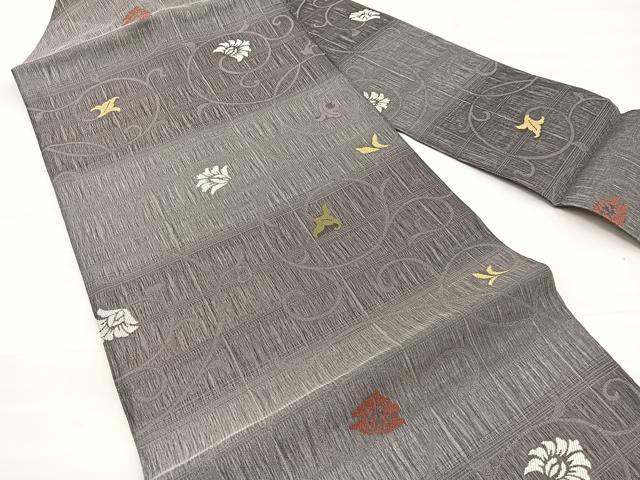 平和屋着物*夏物 九寸名古屋帯 櫛織 花唐草文 金糸 正絹 逸品 BAAX7877hv