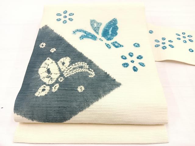平和屋着物*夏物 九寸名古屋帯 絞り 花蝶文 正絹 逸品 BAAX7882hv
