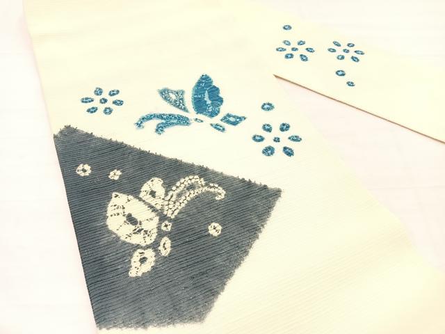 平和屋着物*夏物 九寸名古屋帯 絞り 花蝶文 正絹 逸品 BAAX7882hv
