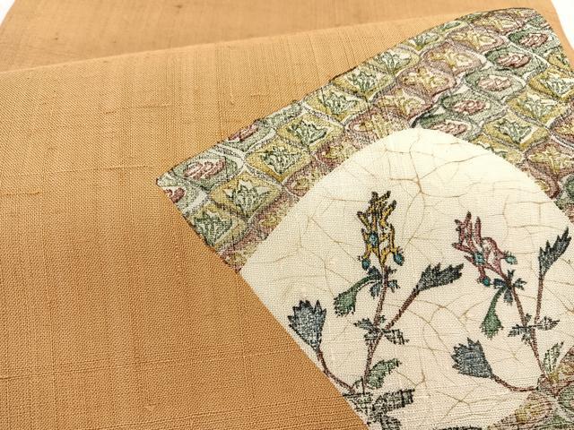 平和屋着物*夏物 手彫木版染 佐伯武晴 九寸開き名古屋帯 紬地 枝花文 正絹 逸品 BAAX7884hv