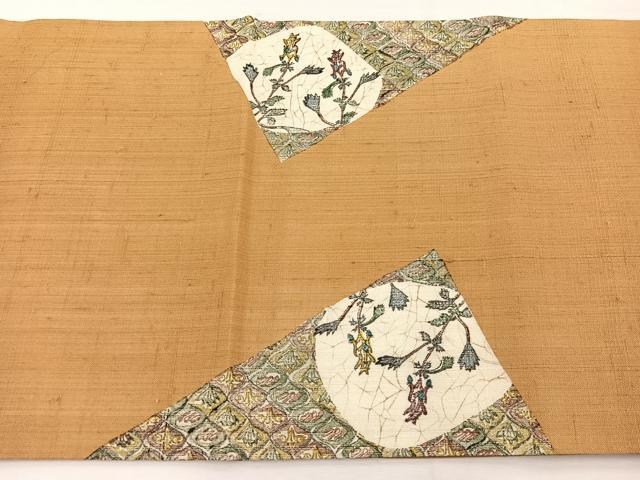 平和屋着物*夏物 手彫木版染 佐伯武晴 九寸開き名古屋帯 紬地 枝花文 正絹 逸品 BAAX7884hv