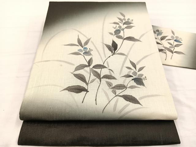 平和屋着物*夏物 九寸名古屋帯 手描き 枝花文 正絹 逸品 BAAX7885hv