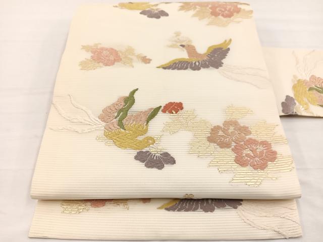 平和屋着物*夏物 九寸名古屋帯 唐織 花喰鳥 金糸 正絹 逸品 BAAX7887hv