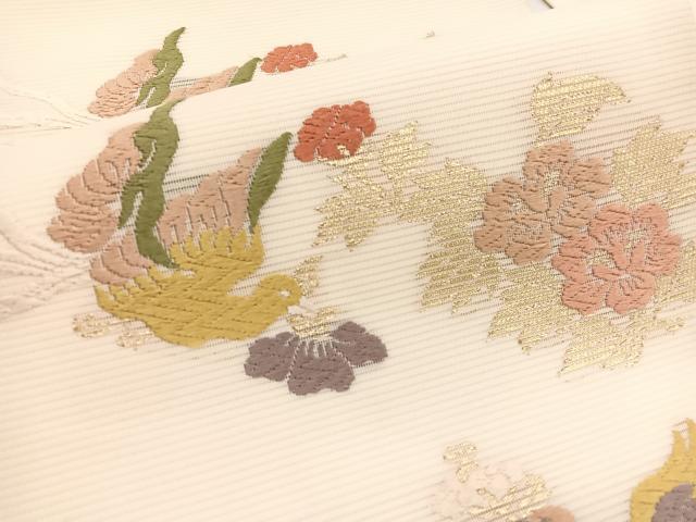 平和屋着物*夏物 九寸名古屋帯 唐織 花喰鳥 金糸 正絹 逸品 BAAX7887hv