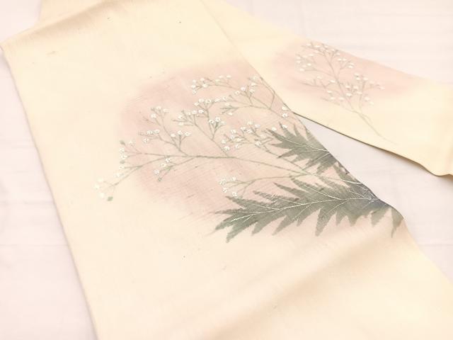 平和屋着物*夏物 九寸名古屋帯 草花文 正絹 逸品 BAAX7888hv