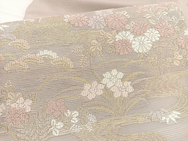 平和屋着物*夏物 九寸名古屋帯 唐織 流水花文 金糸 正絹 逸品 BAAX7892hv