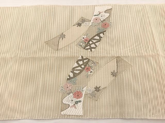 平和屋着物*夏物 銀座きしや 八寸名古屋帯 絽綴れ 絽刺し 区限刺繍 短冊花文 金銀糸 正絹 逸品 BAAX7896hv
