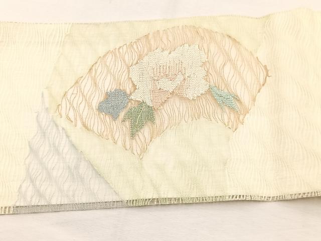 平和屋着物*夏物 九寸名古屋帯 すくい織 地紙牡丹文 金銀糸 正絹 逸品 BAAX7898hv