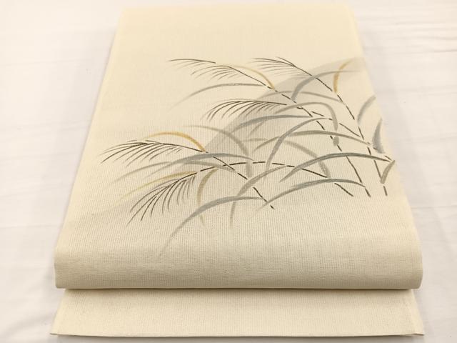 平和屋着物*夏物 太鼓柄袋帯 草葉文 銀彩 正絹 逸品 BAAX7902hv
