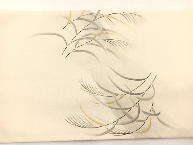 平和屋着物*夏物 太鼓柄袋帯 草葉文 銀彩 正絹 逸品 BAAX7902hv